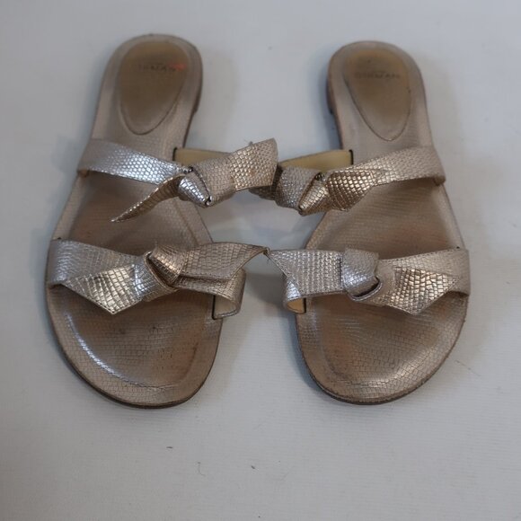Womens Alexandre Birman Gold Leather Tie Knot Flat Slide Sandals 37 1/2/US 7.5 - Picture 2 of 7